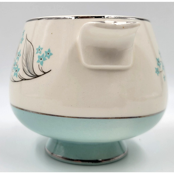 Sevron Powder Blue Lace Footed Sugar Bowl Silver Trim 1950's Coffee Without Lid - Picture 4 of 8